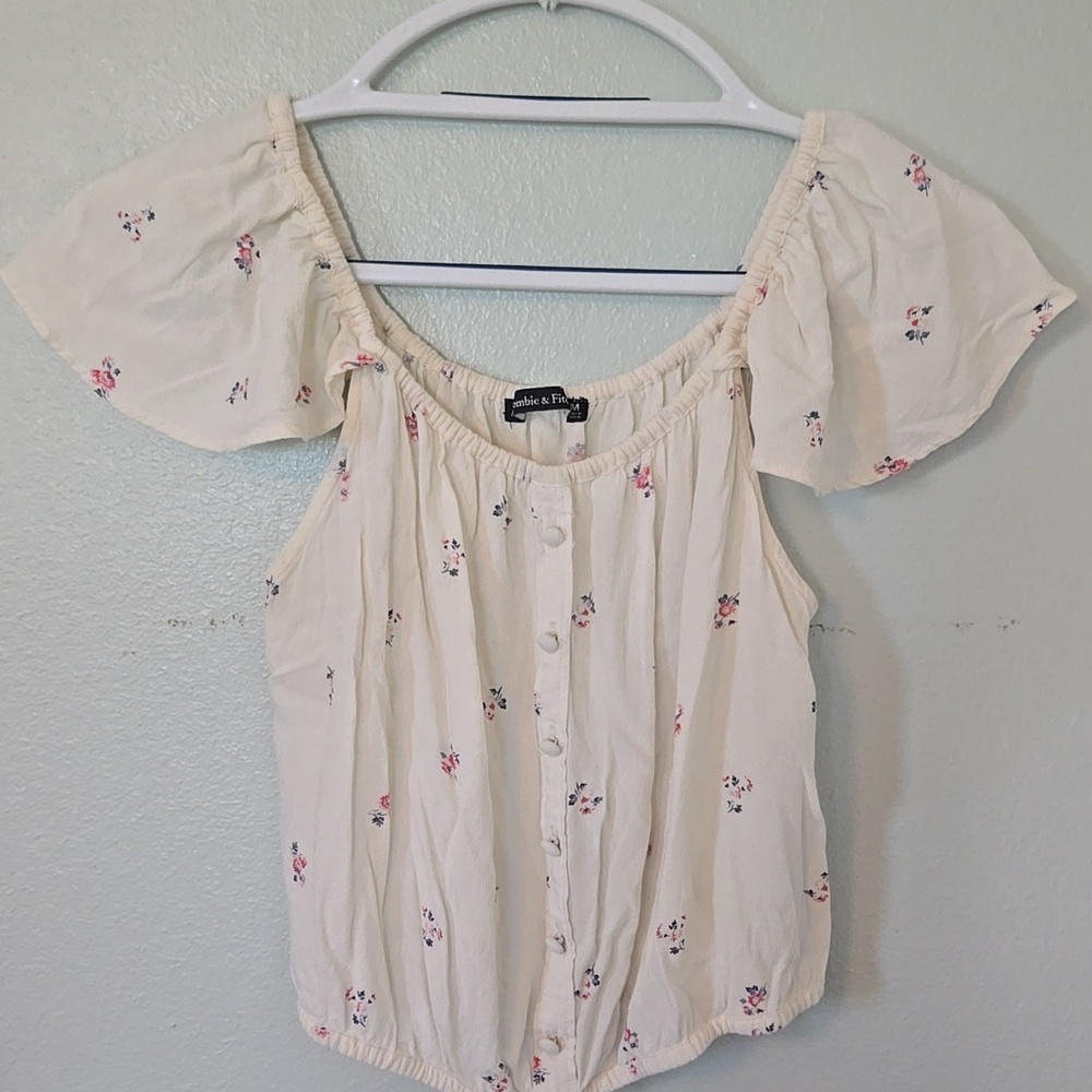 Abercrombie & Fitch Cream Floral Off The Shoulder Top Size Medium